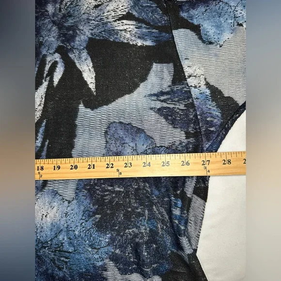 Chico's Knit Jacquard Duster Open Front Cardigan XXL Blue Burnout Knit Elbow SLV - Picture 9 of 11